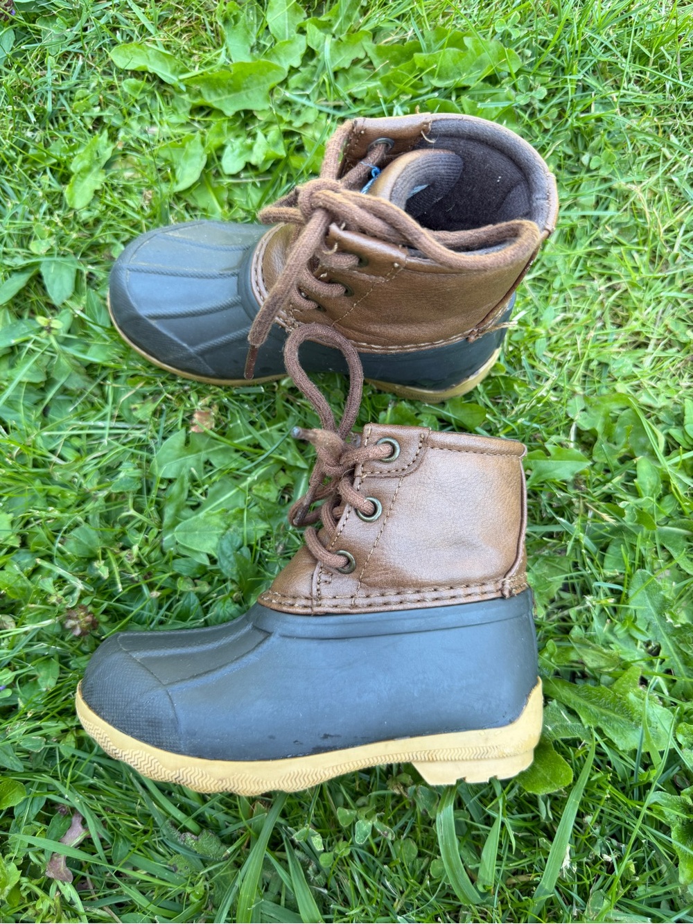 Sperry Kids Brown and Black Duck Rain Boots with Tan Sole